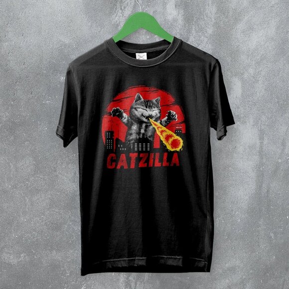 Catzilla Japan Cat Lover Funny Godzilla Parody Graphic Art Fan T-Shirt 165 - Picture 1 of 5